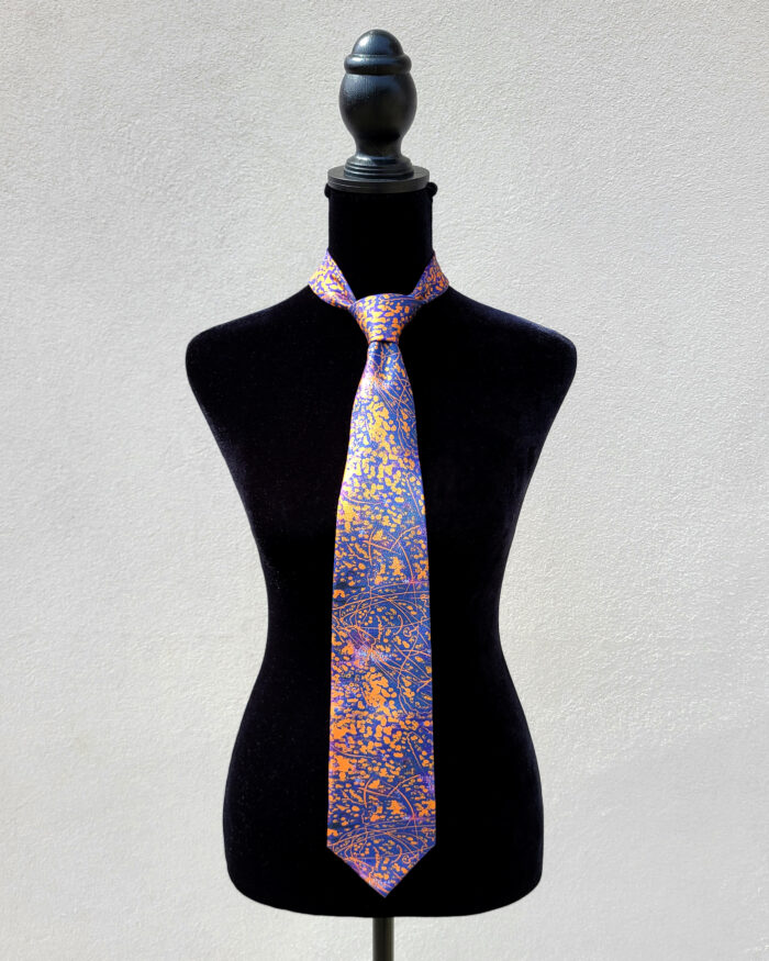 Silk tie based on a painting by artist Chester Cheesman titled "Amber".