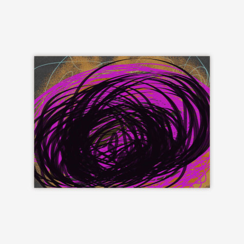 Abstract painting by artist Jason Weiner titled "Pang" featuring a black and purple oval pattern on a shaded brown background.