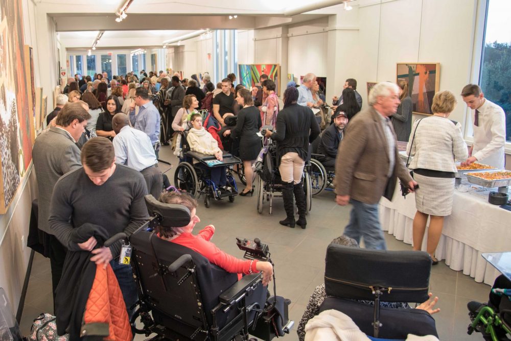 Guests and artists in the Robert Schonhorn Arts Center gallery during Full Circle 2017 reception.