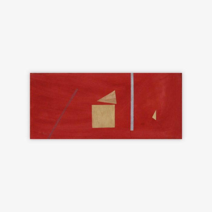"Untitled" abstract painting by artist Ellen Kane featuring geometric shapes on a red background.