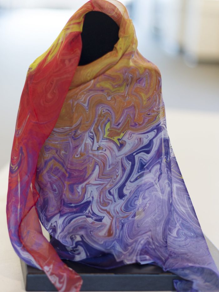 Silk scarf based on a painting by artist Thomas Christian titled "Colors of the Spiritual Realm".