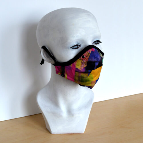 Face covering featuring "Untitled" painting by artist Hassan Daughety.