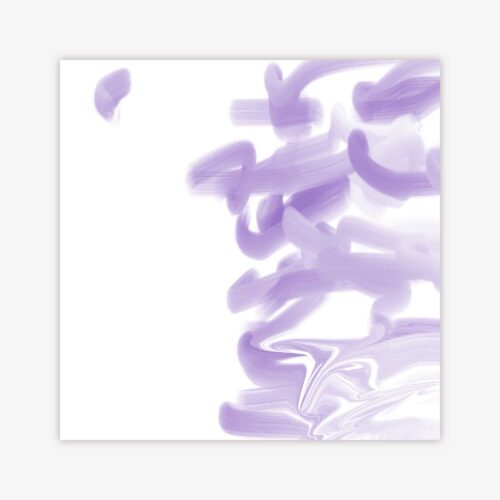 Abstract "Untitled" painting by artist Luis Rodriguez with lavender shapes on a white background.