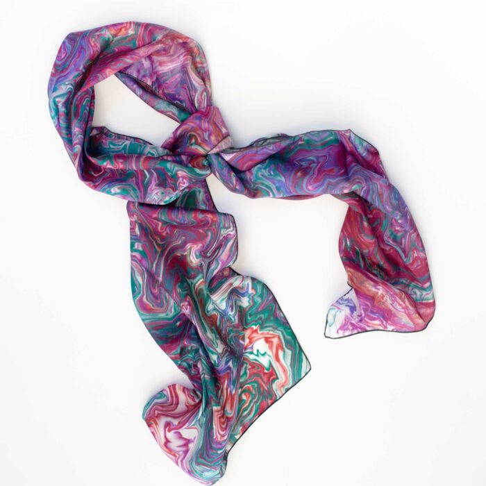 Silk scarf based on painting titled "Freak" by artist Natalia Manning.