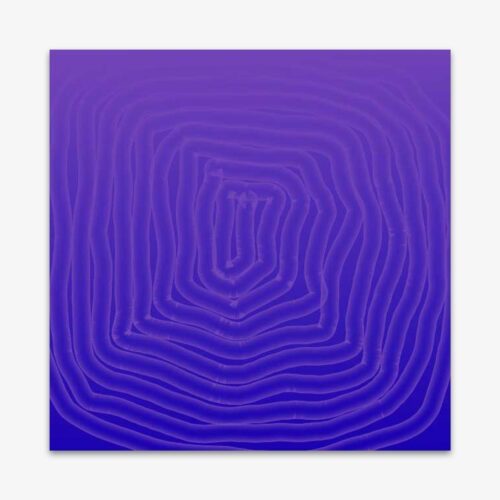 Abstract painting by artist Chester Cheesman titled "Amber My Sister" featuring a concentric pattern in shades of periwinkle blue.