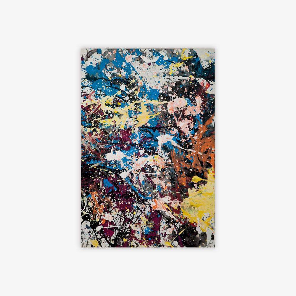 Abstract "Untitled" painting by artist Ellen Kane with dense and colorful splatter paint design.