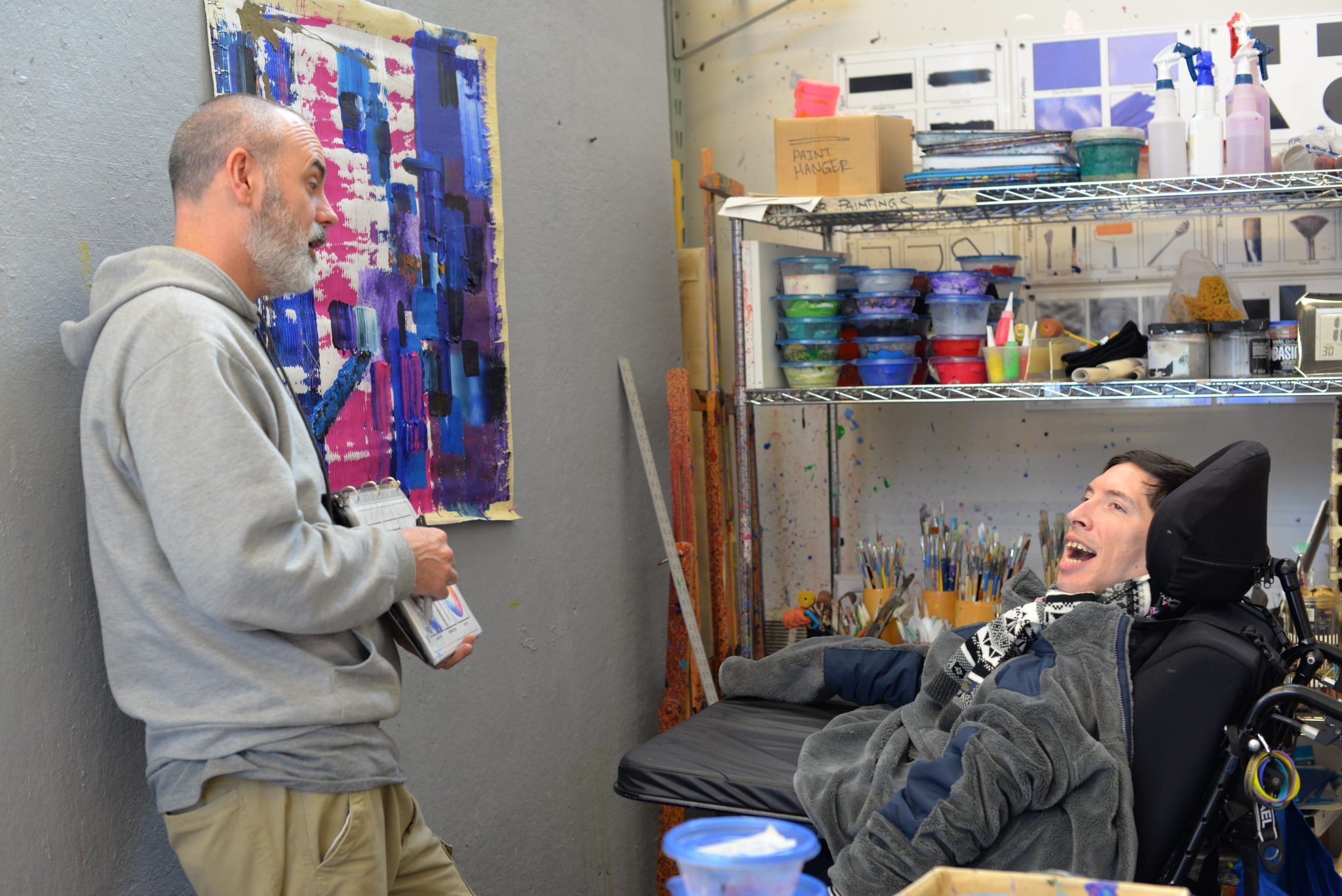 Artist Mike Martin at work in the art studio at the Robert Schonhorn Arts Center.