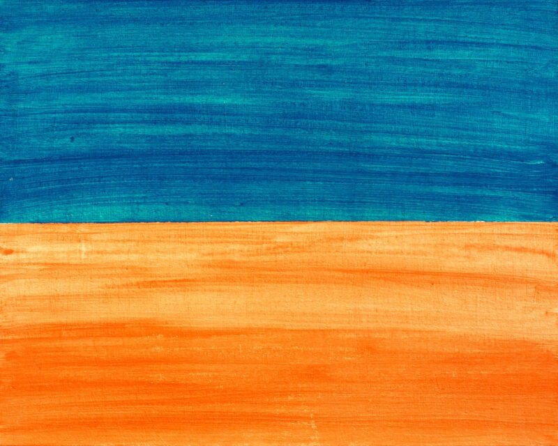 Cropped portion of an abstract painting by artist Philip Fisher featuring a blue and orange design.