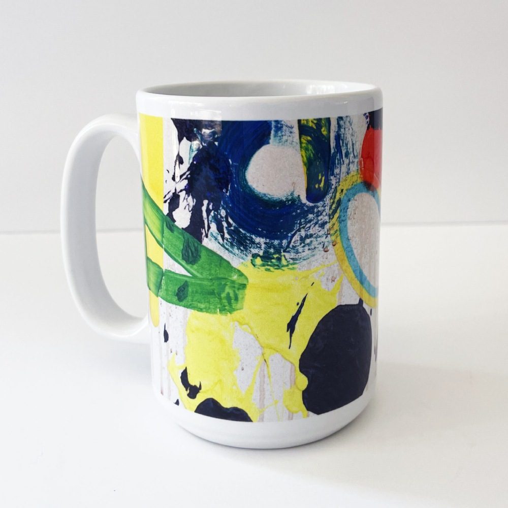 Mug with artwork based on a painting by artist Qing Tao Yu titled "Rainbow".