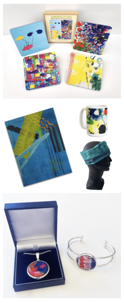 Arts Access merchandise based on artwork by program artists.