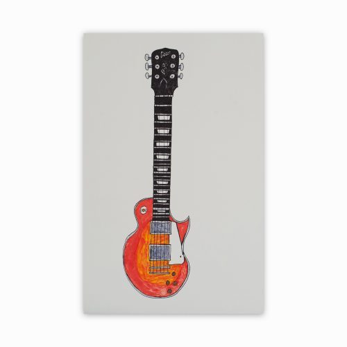 Detail from drawing "Gibson Les Paul Sunburst" by artist Christopher Palmer featuring a colorful guitar.