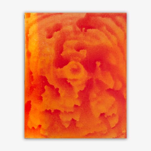 Abstract painting by artist Paul Santo titled "Orange" featuring amorphous shapes and red and orange color palette.