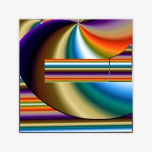 Abstract painting by artist Alex Stojko featuring colorful spiral design.
