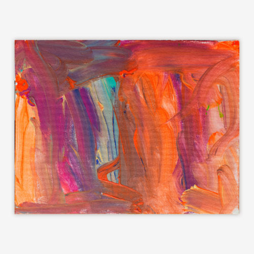Abstract painting by artist Juanita Warren titled "Truck" featuring orange, purple, and blue color palette.