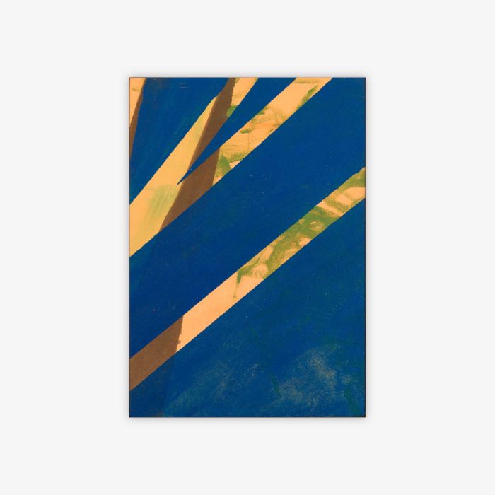 "Untitled" abstract painting by artist James Lane featuring geometric shapes on a blue background.