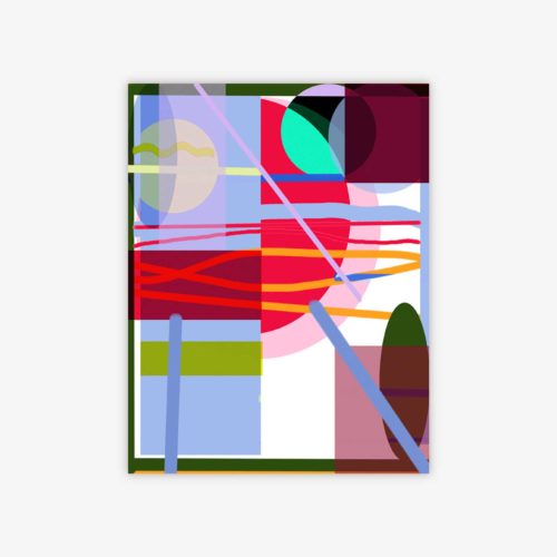 "Untitled" painting by artist Mike Martin featuring colorful geometric shapes and patterns.