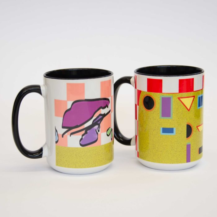 Pair of mugs based on artwork by artist Josh Handler.