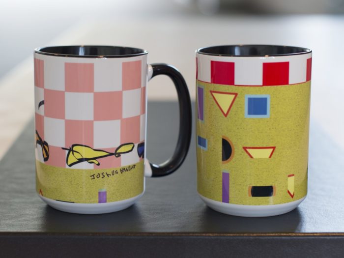 Pair of mugs based on artwork by artist Josh Handler.