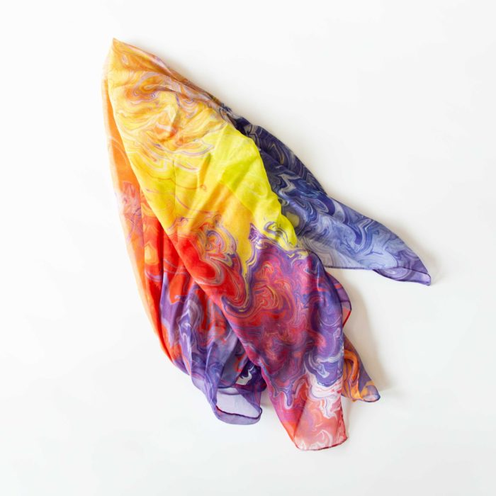 Silk scarf based on a painting by artist Thomas Christian titled "Colors of the Spiritual Realm".