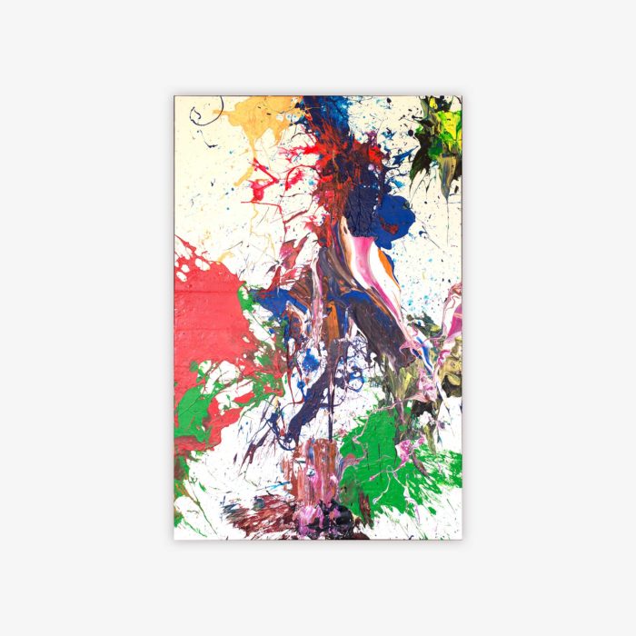 Abstract "Untitled" painting by artist Luis Rodriguez featuring a colorful splatter paint design.