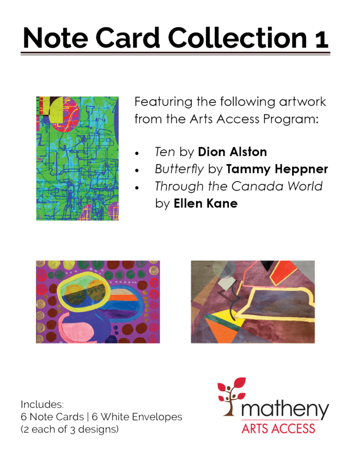 Note Card Collection 1 featuring paintings by artists Dion Alston, Tammy Heppner, and Ellen Kane.