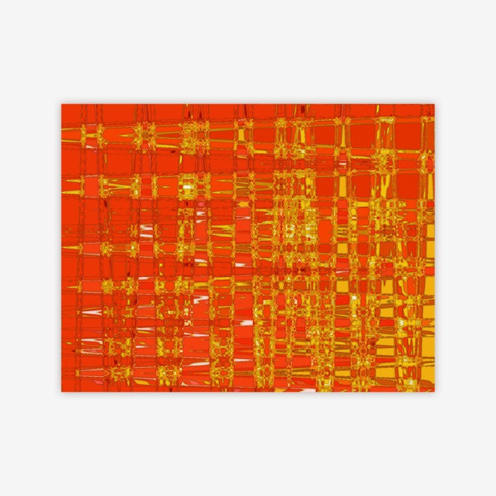 Abstract painting by artist Thomas Christian titled "Weaving New Life" featuring a yellow and orange pattern.