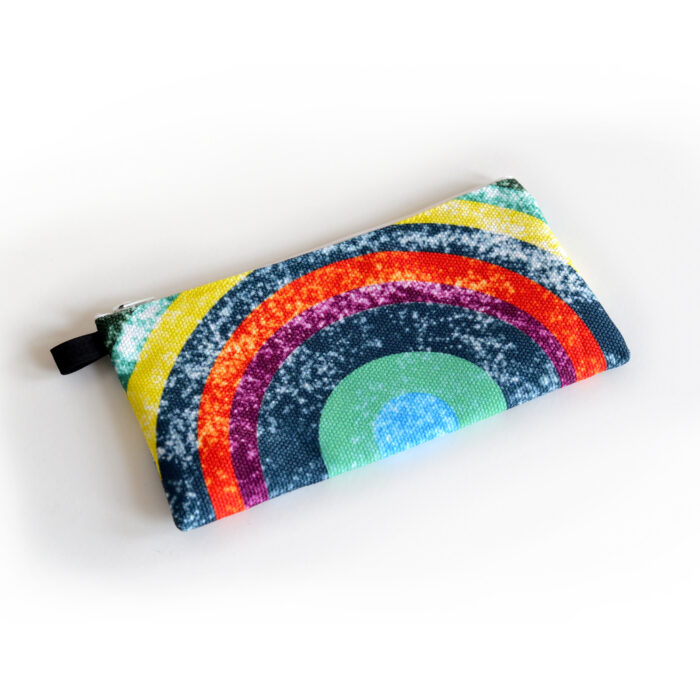 Pencil case based on painting by artist Isabell Villacis titled "The Tie Dye Painting".