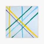 Abstract "Untitled" painting by artist Todd Dupre featuring geometric design in shades of green, yellow, and blue.