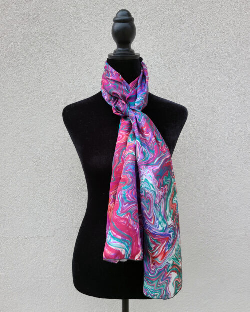 Silk scarf based on a painting by artist Natalia Manning titled "Freak".