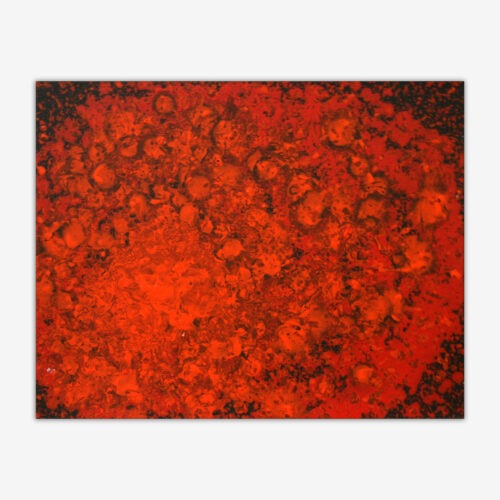 Abstract "Untitled" painting by artist Jessica Evans featuring shades of orange and black.