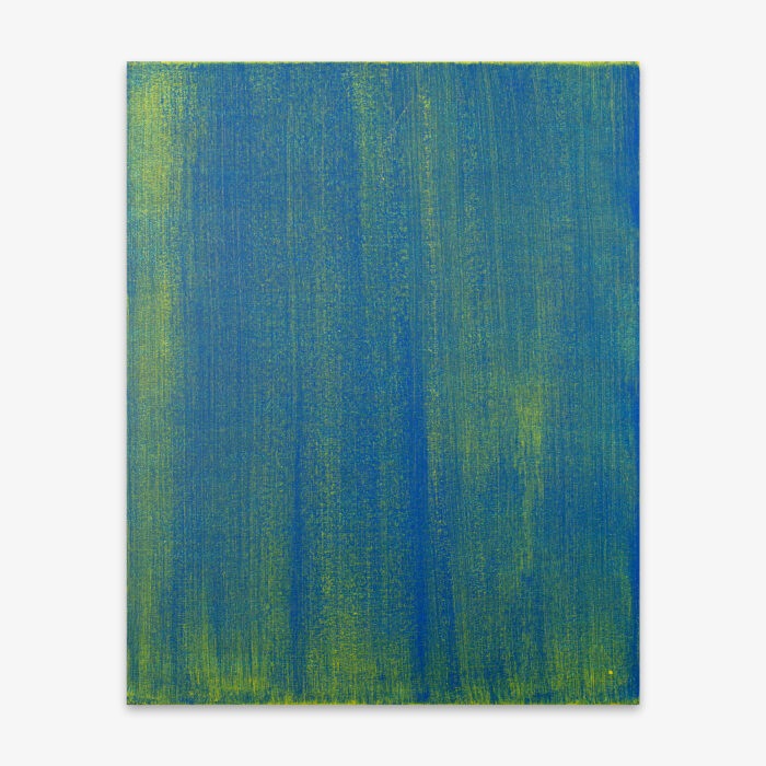 Abstract painting by artist Nancy Soto titled "Ocean Water" in shades of blue and green.
