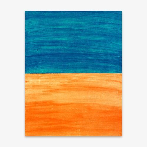 Abstract painting by artist Paul Santo titled "Talk to Me" featuring a blue and orange design.