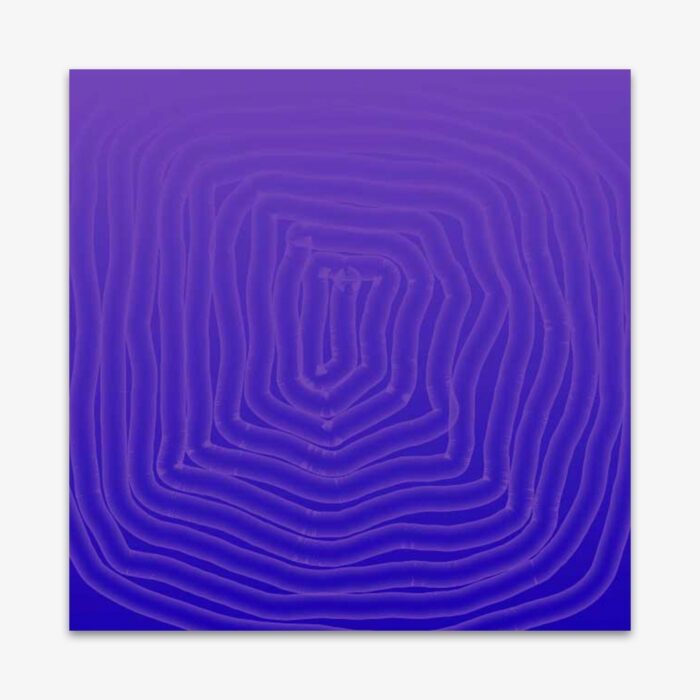 Abstract painting by artist Chester Cheesman titled "Amber My Sister" featuring a concentric pattern in shades of periwinkle blue.