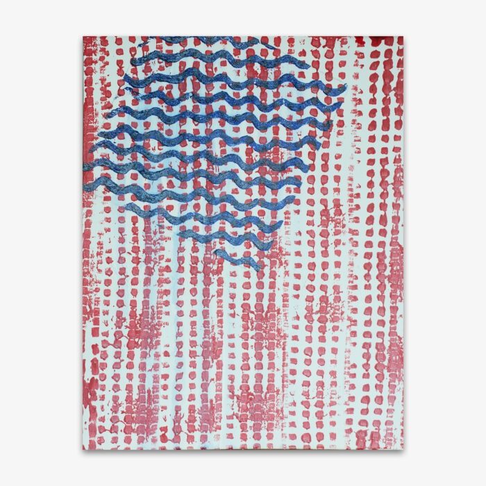 Painting by artist Lloyd Decker titled "Colors" featuring a red, white, and blue pattern.