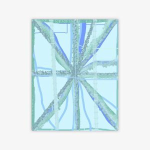 Abstract painting by artist James Lane titled "Blue" featuring linear design in shades of blue.