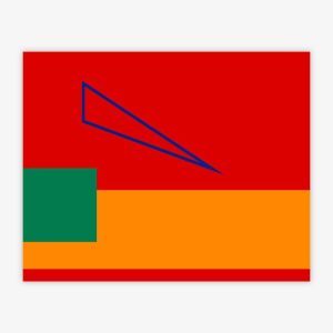 Abstract "Untitled" painting by artist Christopher Ryan featuring geometric composition in shades of red, blue, green, and yellow.