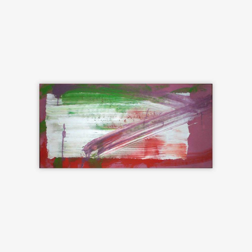 "Untitled" abstract painting by artist James Lane with broad brush strokes in shades of white, lavender, red, and green.