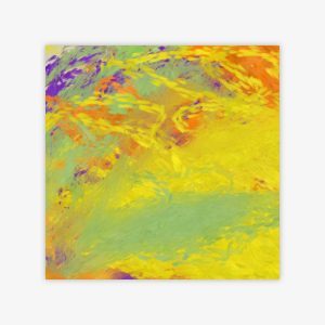 Abstract "Untitled" painting by artist Lauren Nelson in shades of yellow, orange, green, and purple.