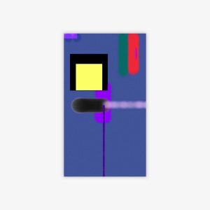 Abstract "Untitled" painting by artist Mike Martin in shades of blue, yellow, pink, purple, green, and black.