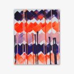 Abstract painting by artist Jasmine Oliver titled "Paper" featuring a striking blue, orange, and lavender pattern on a light background.