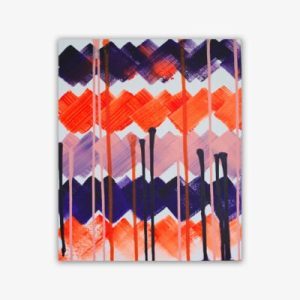 Abstract painting by artist Jasmine Oliver titled "Paper" featuring a striking blue, orange, and lavender pattern on a light background.