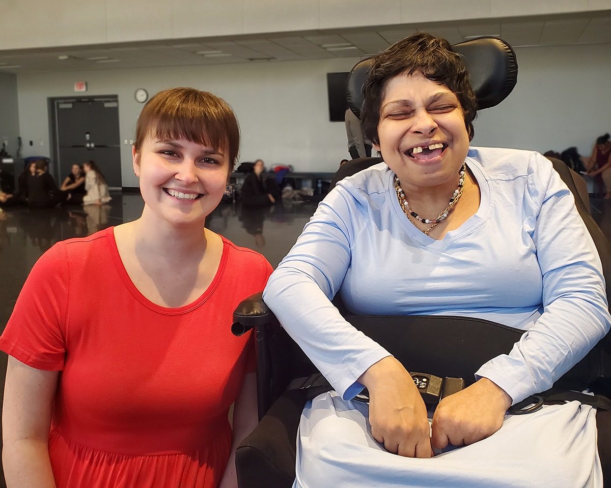 Choreographer Nancy Soto at Montclair State Theater with Dance Facilitator Alyssa Thostesen.