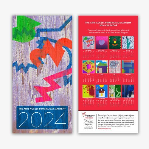 Front and back cover of 2024 Arts Access Calendar featuring original artwork.