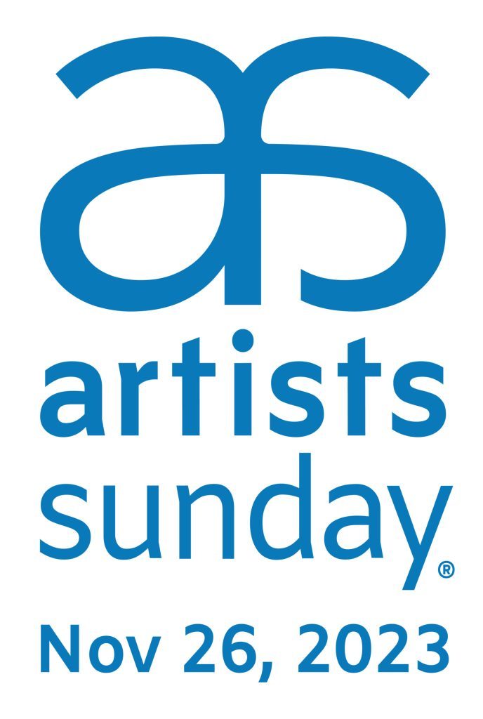 Artists Sunday 2023 logo, vertical orientation.