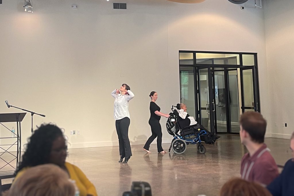 Choreographer James Lane performing his original work with Performing Arts Coordinator Heather Williams and Dance Facilitator Alyssa Thostesen for The Cultural Access Network Project in 2023.