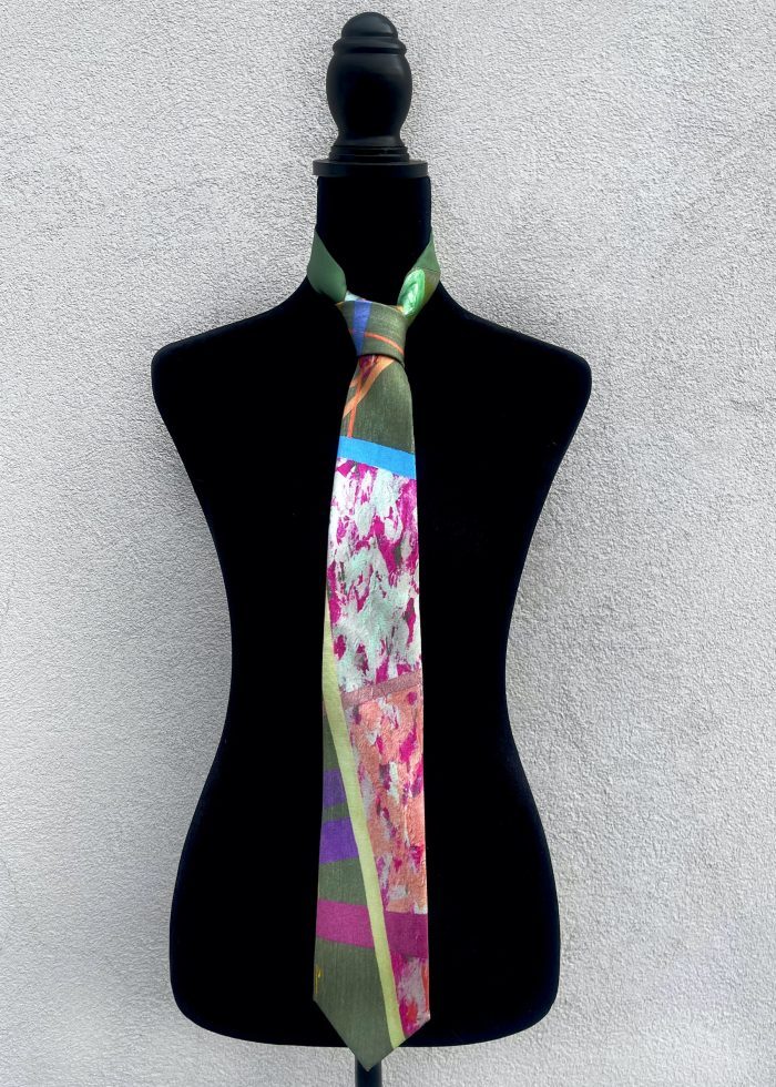 Silk tie based on painting titled "Boardwalk" by artist James Lane.
