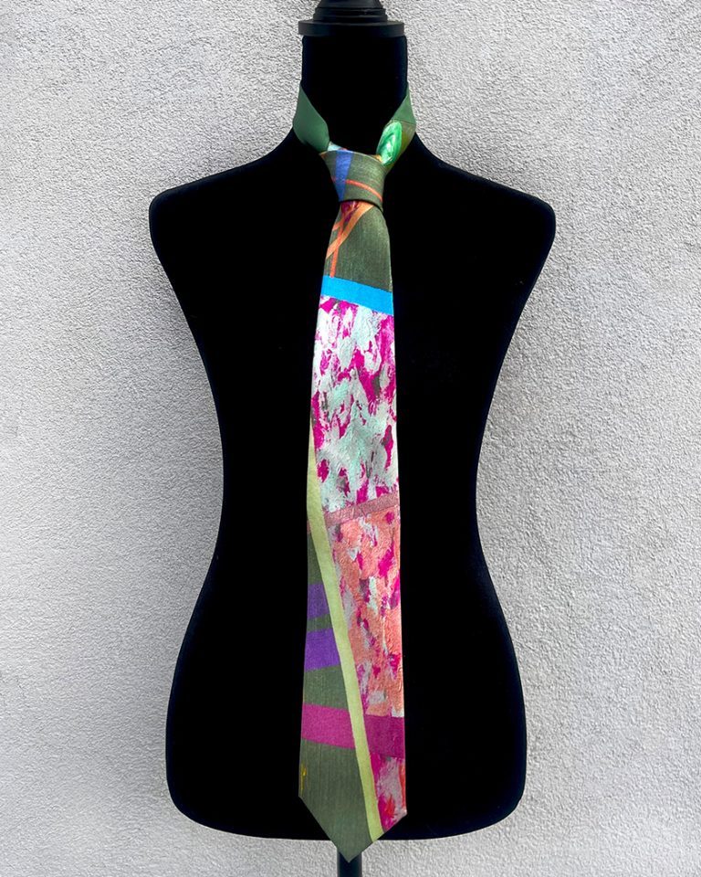 Silk tie based on painting titled "Boardwalk" by artist James Lane.