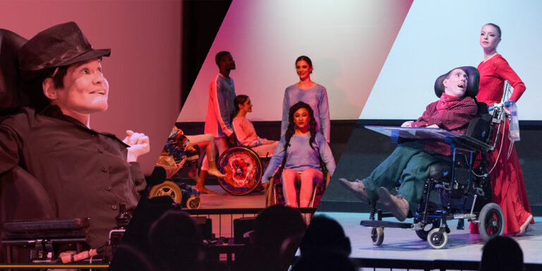 Collaged image of able-bodied dancers and dancers with wheelchairs.