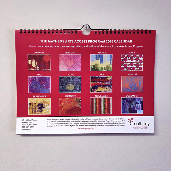 Back of the 2026 Arts Access wall calendar.