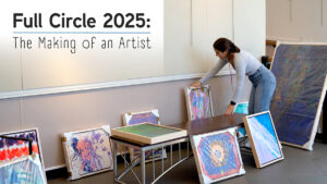 Full Circle 2025. Installing paintings in the gallery at Arts Access.